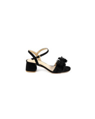 Black Lady Sandals in Nobuck with Ginova Flowers