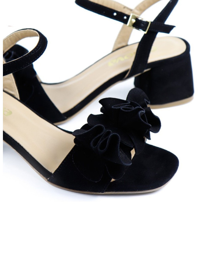 Black Lady Sandals in Nobuck with Ginova Flowers