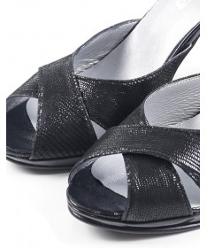 Sandálias Pretas de Senhora Ginova Brilhante de Tacão