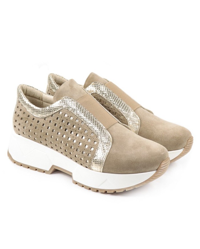 Sapatos Desportivos Taupe de Senhora Ginova com Elástico