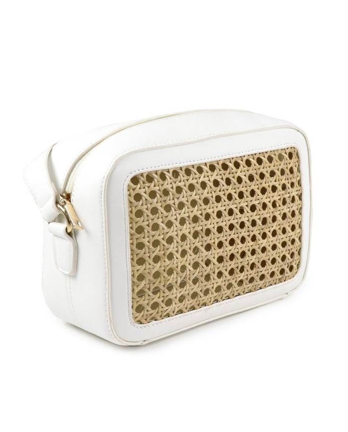 Lady's White Stripe Bag in Ráfia
