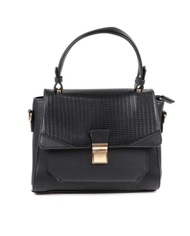 Mala de Senhora de Mão Preto com Textura na Aba