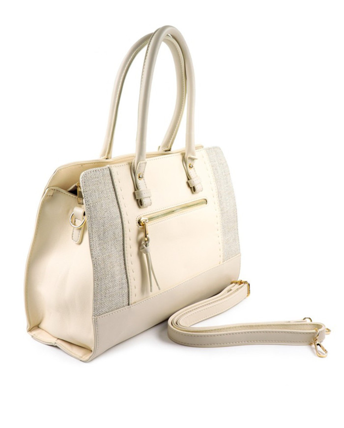 Lady Beige Hand Bag with Fabric Detail
