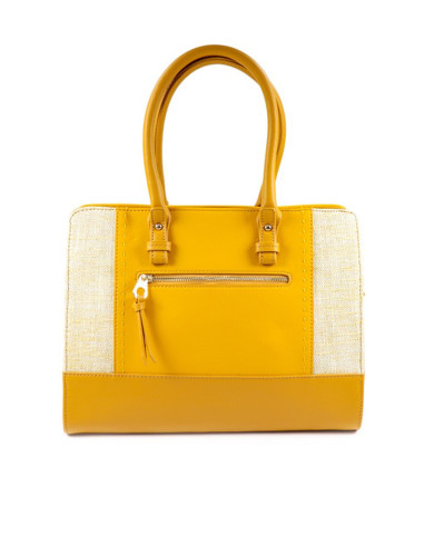 Ladies Yellow Hand Bag with Fabric Detail