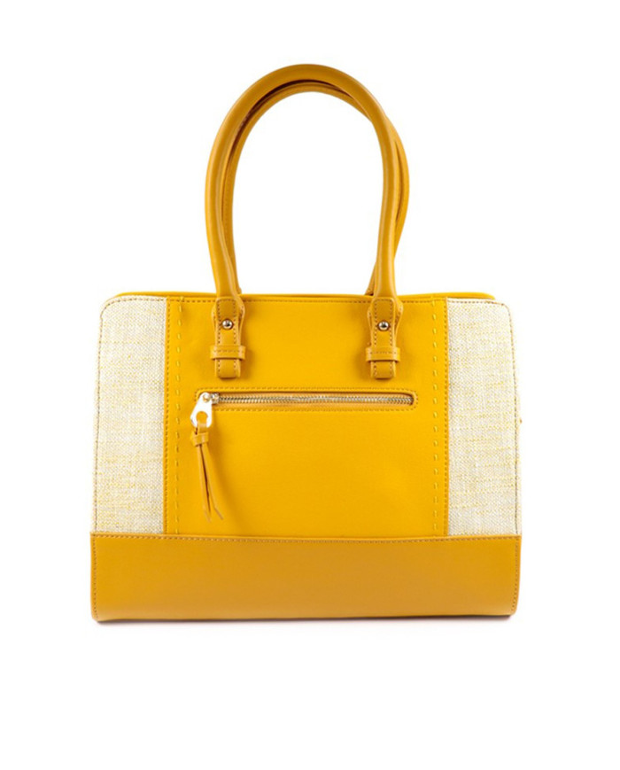 Ladies Yellow Hand Bag with Fabric Detail