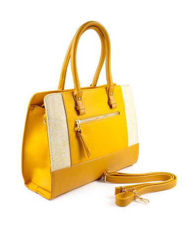 Ladies Yellow Hand Bag with Fabric Detail