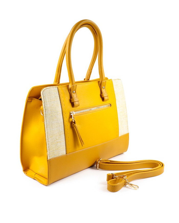 Ladies Yellow Hand Bag with Fabric Detail