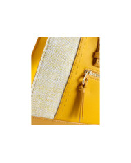 Ladies Yellow Hand Bag with Fabric Detail