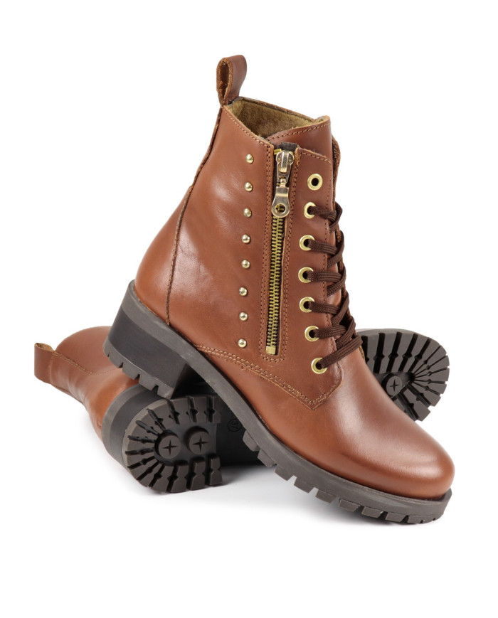 Botas Militares Camel de Mulher Ginova com Tachas