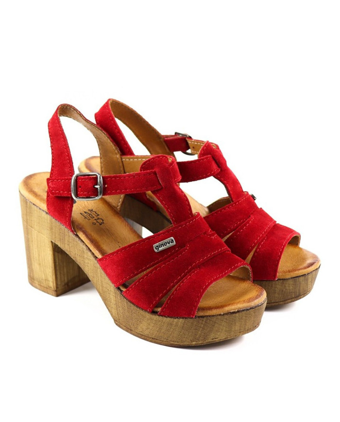 Red Compensated Ladies Sandals of Strips Ginova
