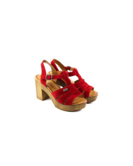 Red Compensated Ladies Sandals of Strips Ginova