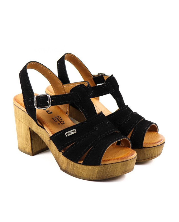 Ladies Sandals Compensated Pretas de Tiras Ginova