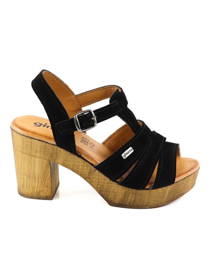 Ladies Sandals Compensated Pretas de Tiras Ginova