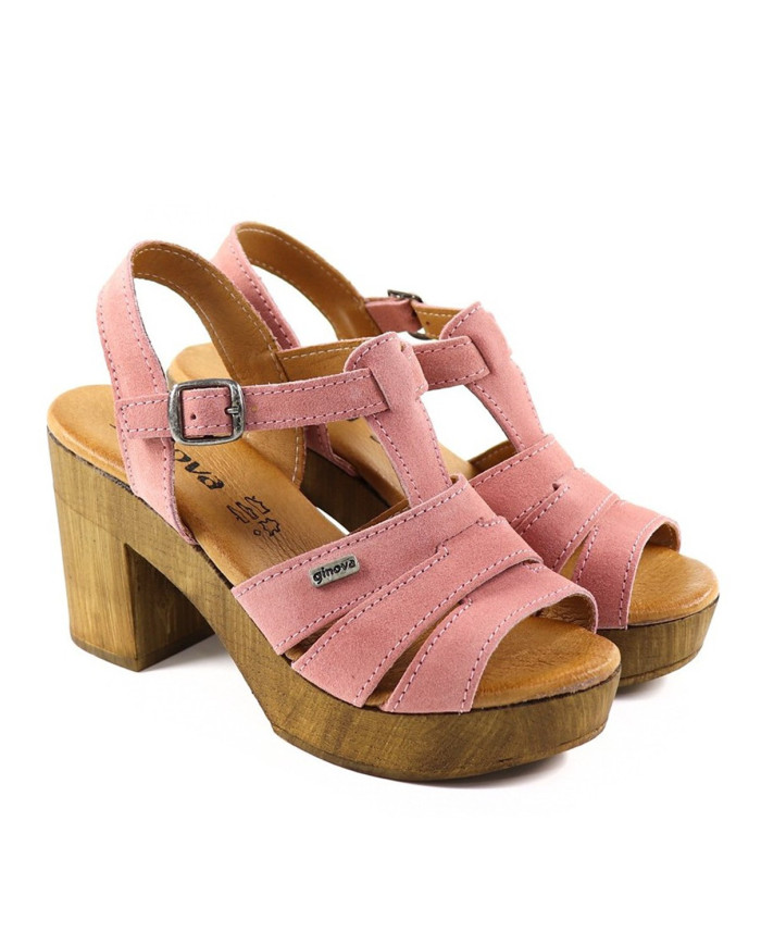 Pink Compensated Ladies Sandals of Strips Ginova