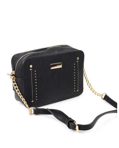 Black Suitcase with Strap Stripe with Chain