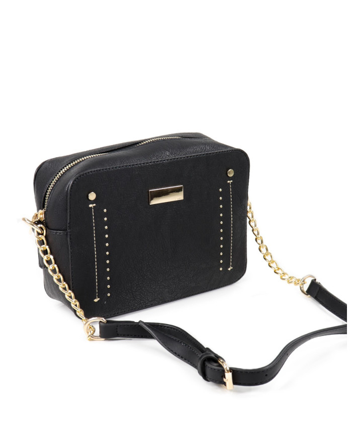 Black Suitcase with Strap Stripe with Chain