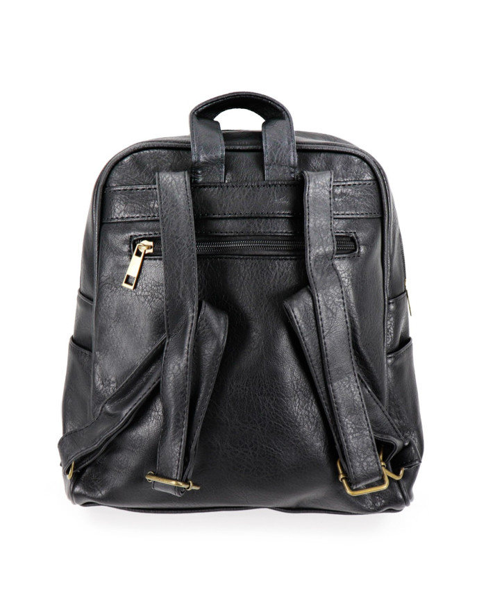 Mochila de Senhora Preta com Fecho Frontal