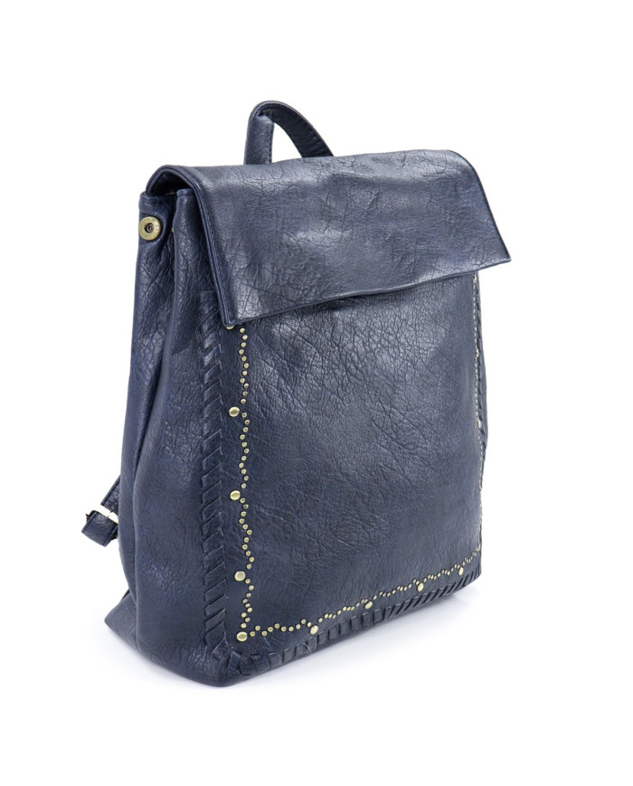 Mochila Azul Feminina com Tachas na Frente