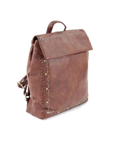 Mochila Cognac Feminina com Tachas na Frente