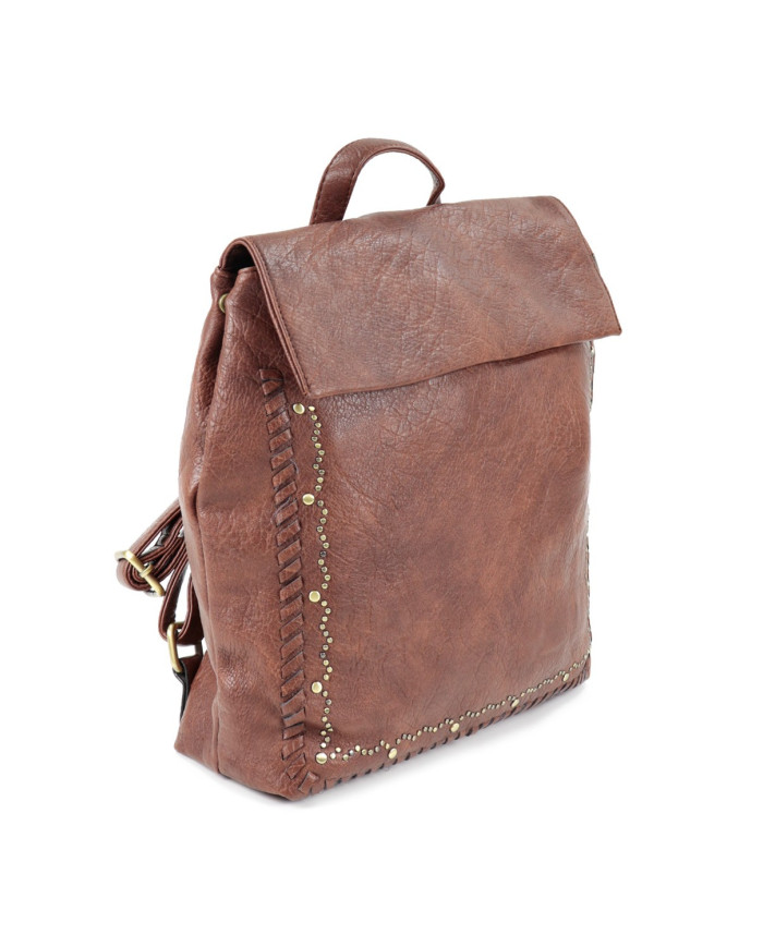 Mochila de mujer Cognac con Tachas en el frente