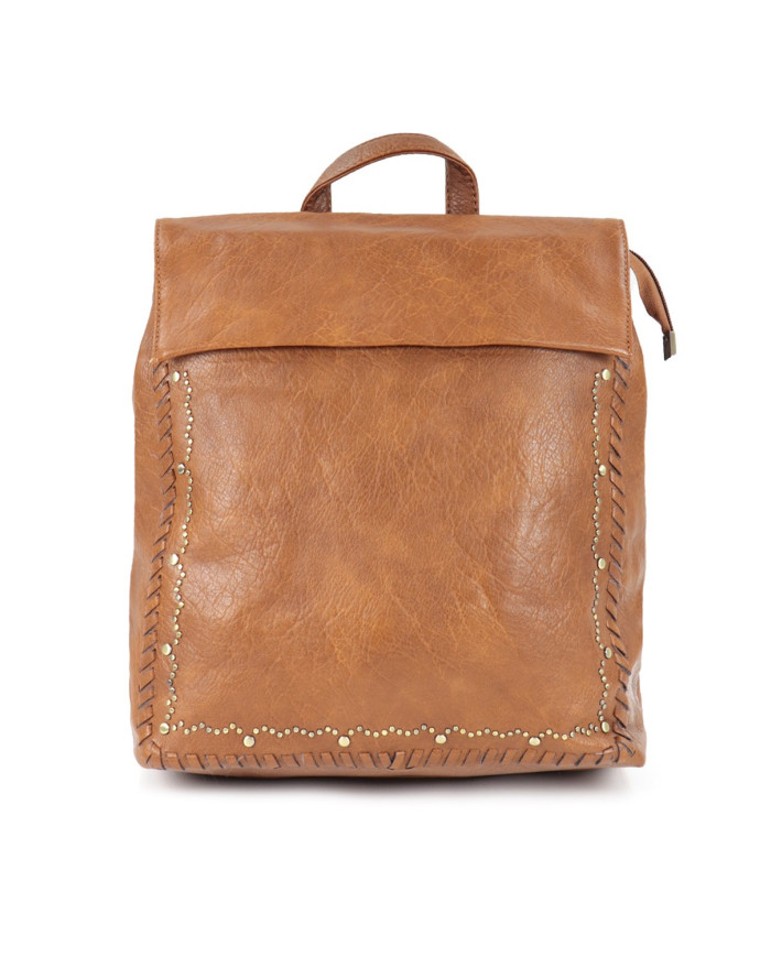 Mochila Camel Feminina com Tachas na Frente