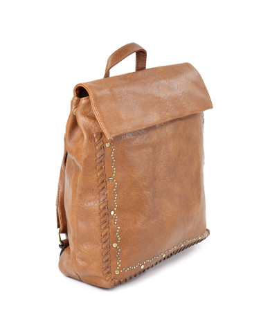 Mochila Camel Feminina com Tachas na Frente