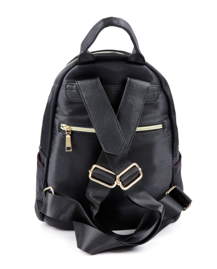 Mochila negra para mujer con bolsillo delantero