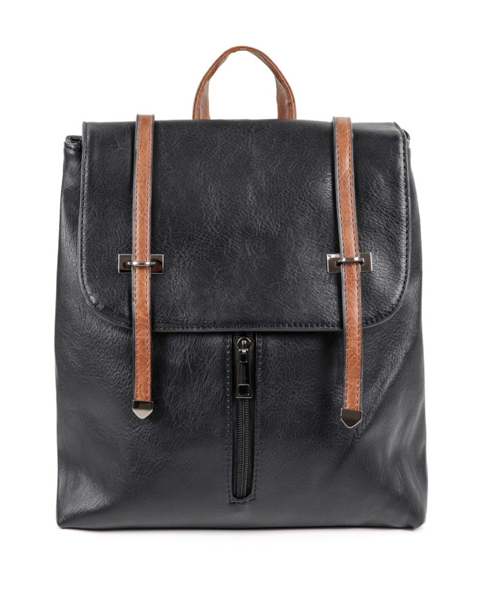 Mochila negra con cierre frontal