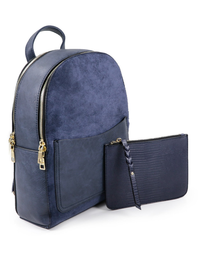 Mochila Azul com Bolsa Frontal