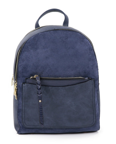 Mochila azul con bolsa frontal