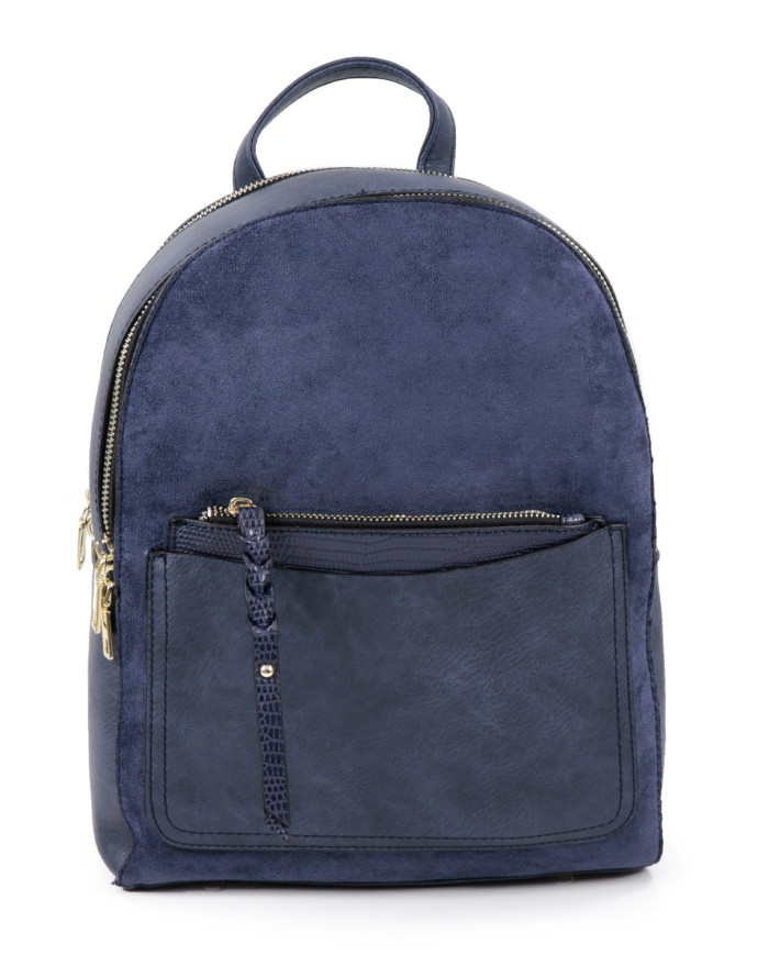 Mochila azul con bolsa frontal