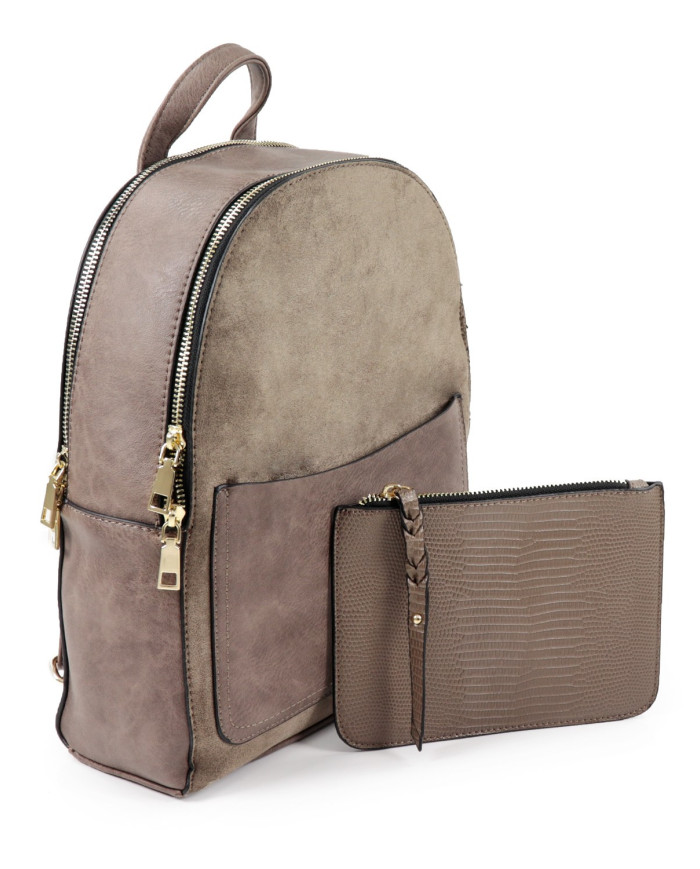 Mochila Taupe com Bolsa Frontal
