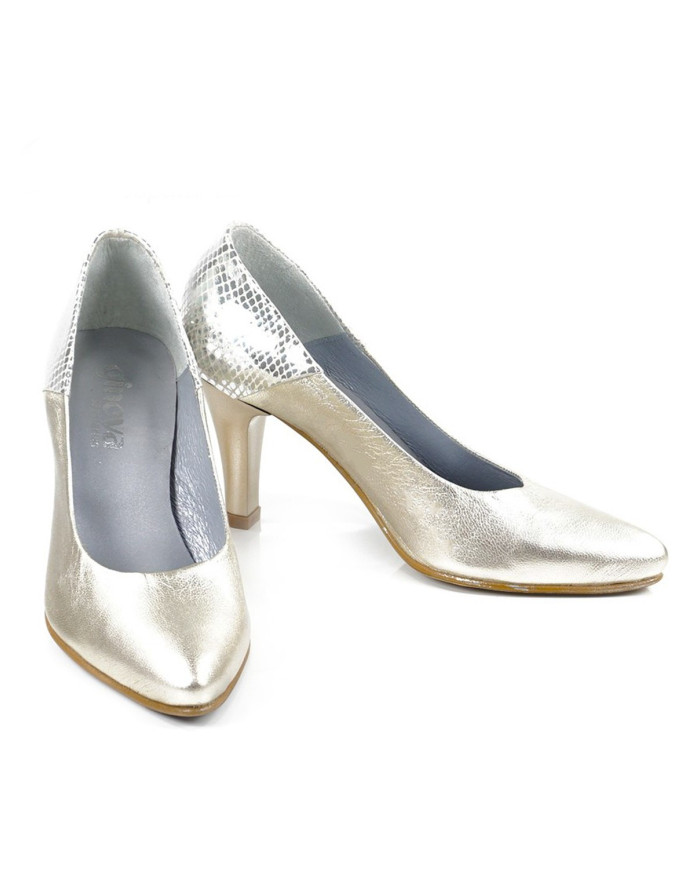 Stilettos Dourados Platina de Mulher Elegantes com Croco