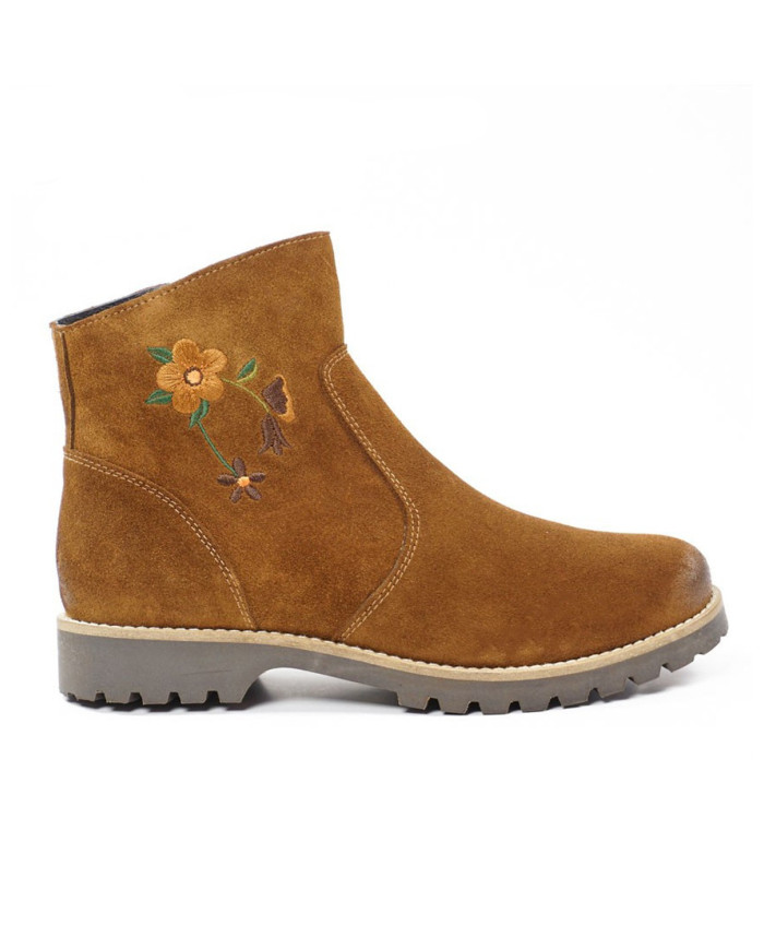 Botas Camel de Senhora com Flores Bordadas
