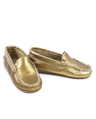 Mocassins Dourados de Criança com Costuras