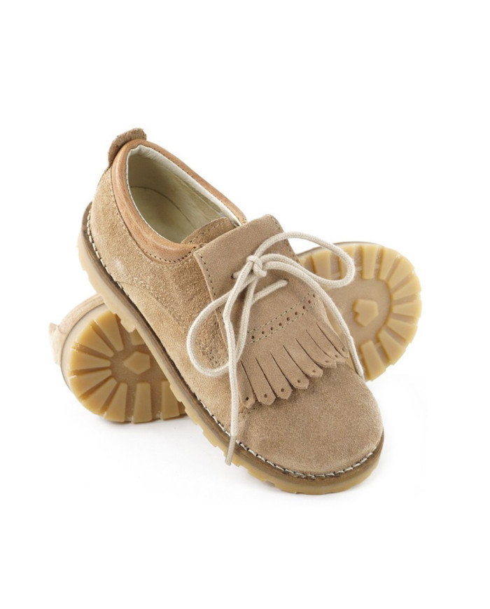 Sapatos Beje Taupe de Criança com Franjas e Atacadores