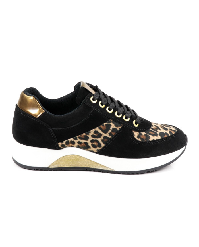 Women's Black Trainers Ginova Leopard