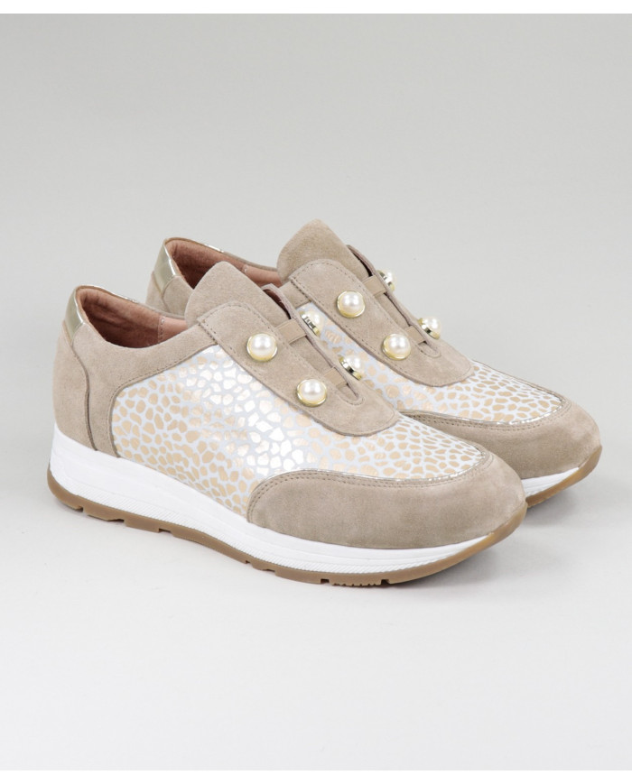 Sapatilhas Taupe de Senhora Ginova com Pérolas