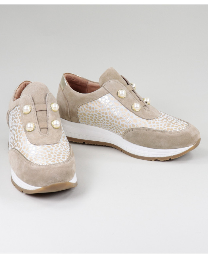 Sapatilhas Taupe de Mulher Ginova com Pérolas