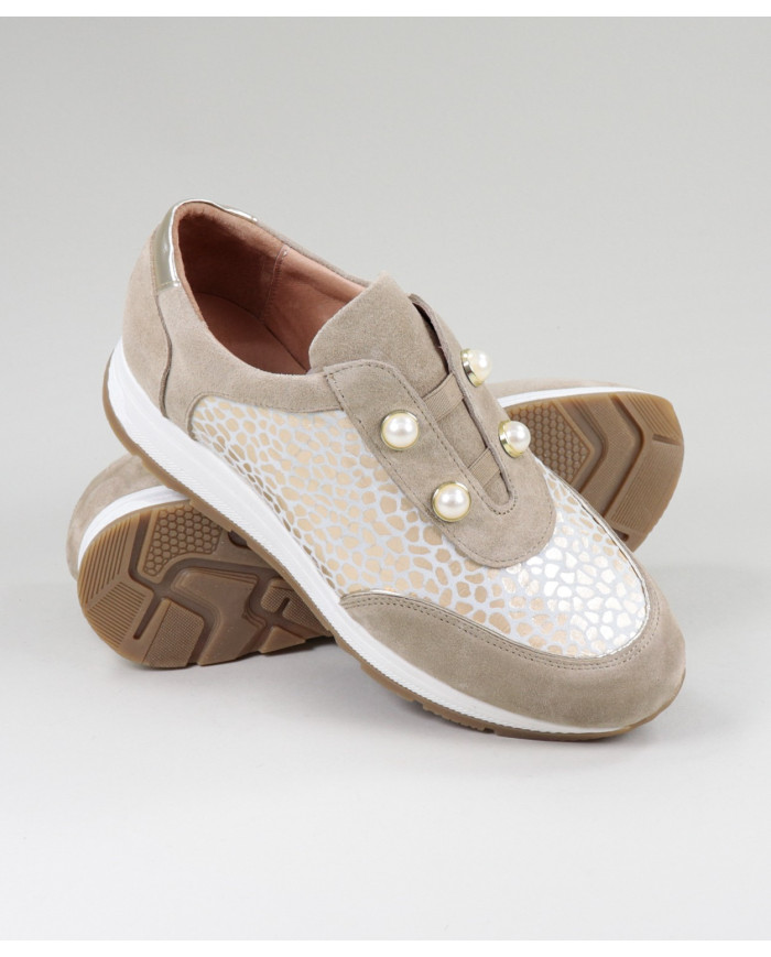 Ginova Women's Taupe Trainers with Pearls