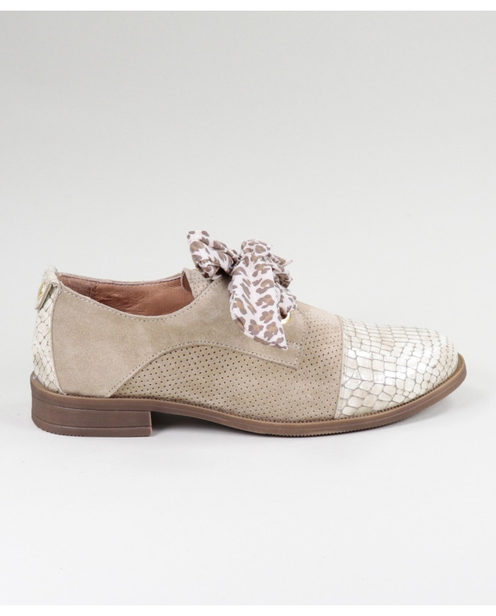 Sapatos Oxford Ginova Taupe com Laço em Tecido