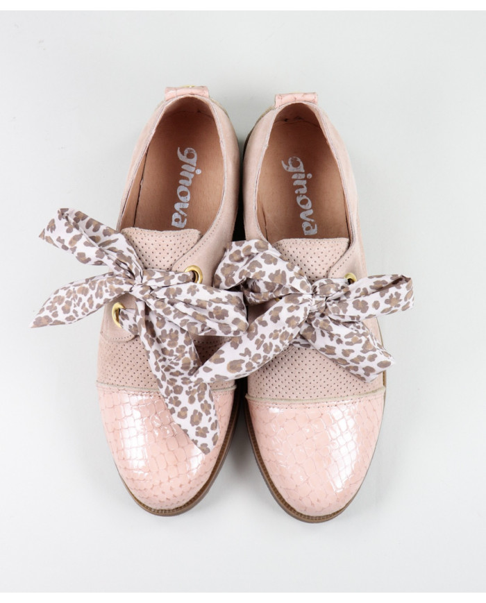 Sapatos Oxford Ginova Nude com Laço em Tecido