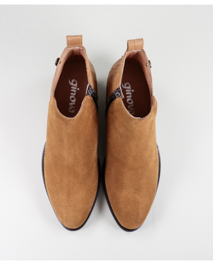 Botas Ginova efeito Crocodilo Atrás em camel