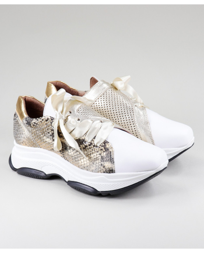 Women's Ginova Golden Sneakers With Lace Satin