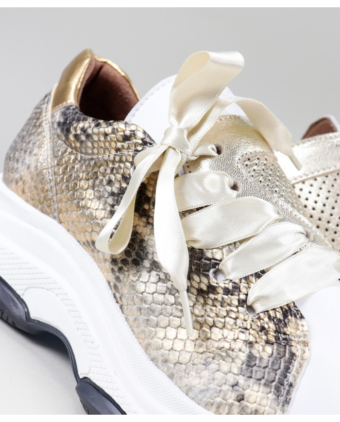 Women's Ginova Golden Sneakers With Lace Satin