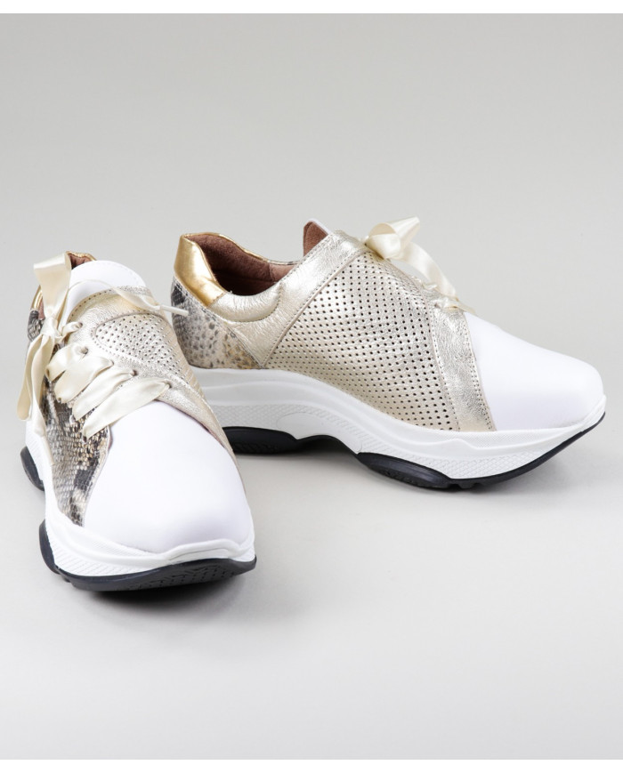 Women's Ginova Golden Sneakers With Lace Satin