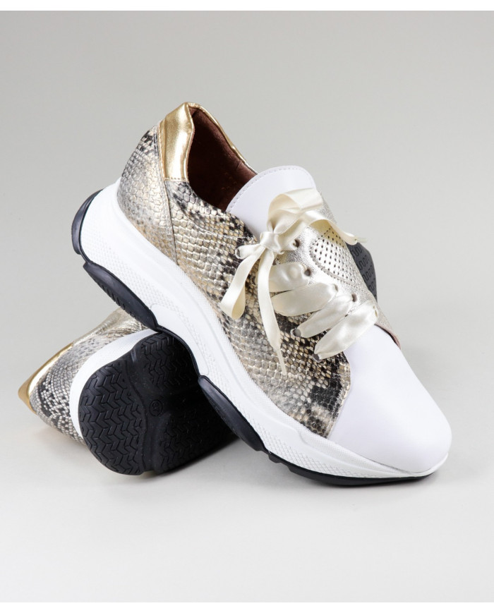 Women's Ginova Golden Sneakers With Lace Satin