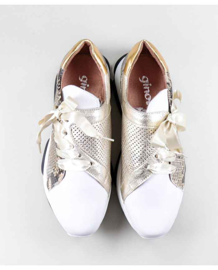 Women's Ginova Golden Sneakers With Lace Satin