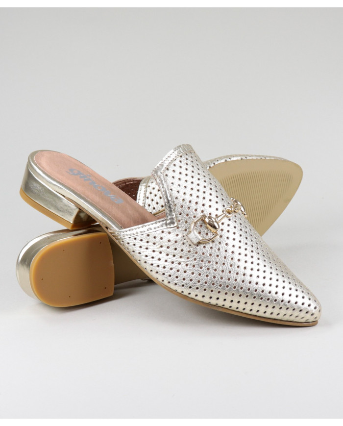 Mules Dourados Ginova de Senhora com Aplicação