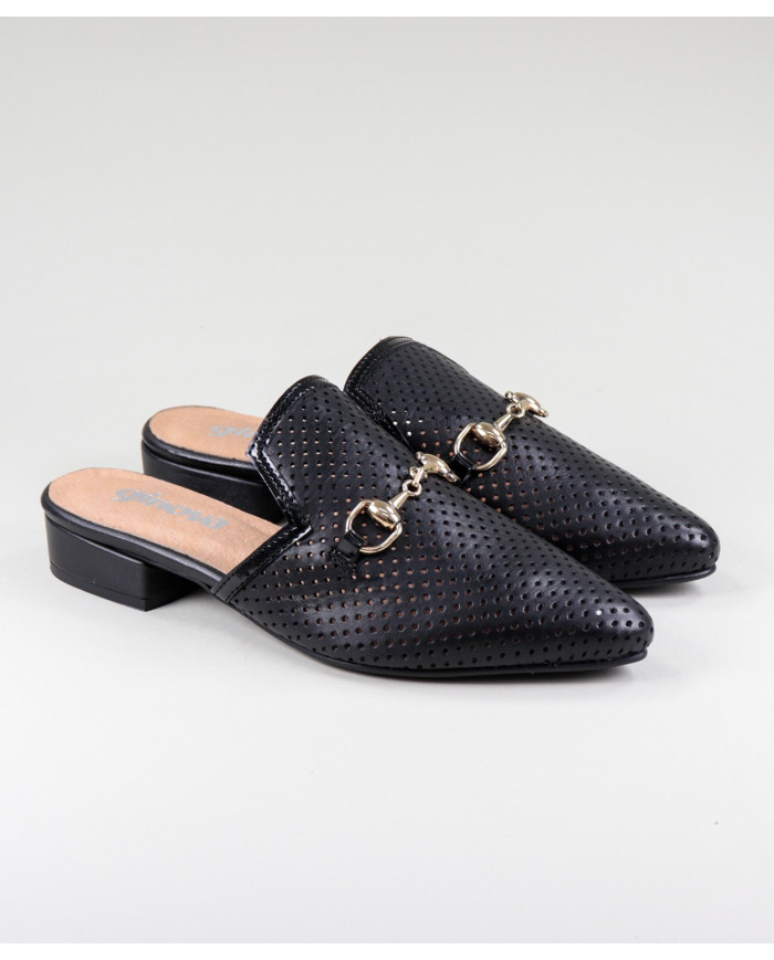 Ladies Ginova Black Mules with Application